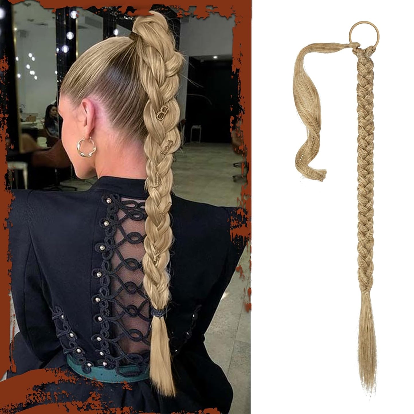 Long Braid Ponytail Extension with Hair Tie Straight Sleek Wrap around Hair Extensions Braid Pony Tail Fluffy Natural Soft Synthetic Hairpieces for Women Daily Wear, 30 Inch-Ash Blonde