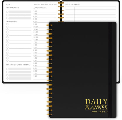 Daily Planner Undated - Simplified to Do List Notebook with Hourly Schedules, Spiral Appointment Organizer, 5.5" X 8.5", Easily Manage Your Tasks and Productivity - Green