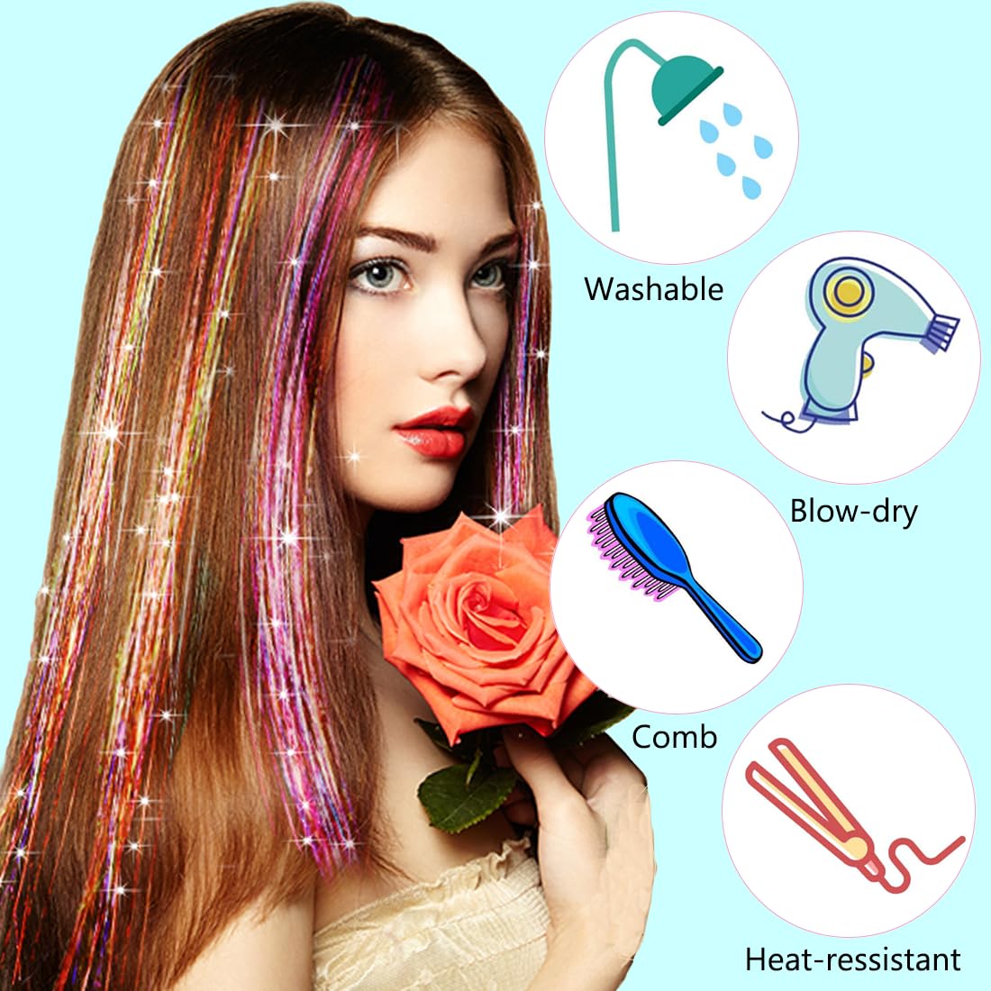 Hair Tinsel Kit (48 Inch,12 Colors, 3600 Strands)