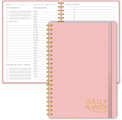 Daily Planner Undated - Simplified to Do List Notebook with Hourly Schedules, Spiral Appointment Organizer, 5.5" X 8.5", Easily Manage Your Tasks and Productivity - Green