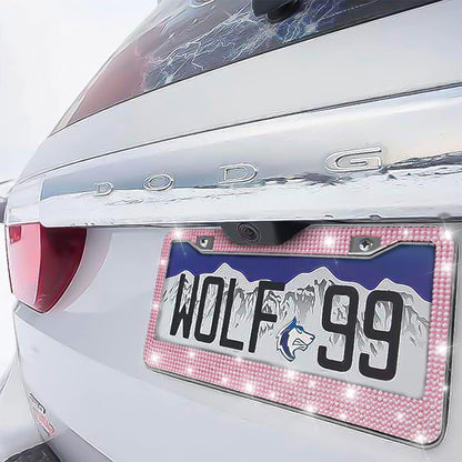 Bling Car License Plate Frame, Handcrafted Crystal Stainless Steel, Sparkly, Durable, Universal Fit, Car Accessories for Girls, Women (Pink)