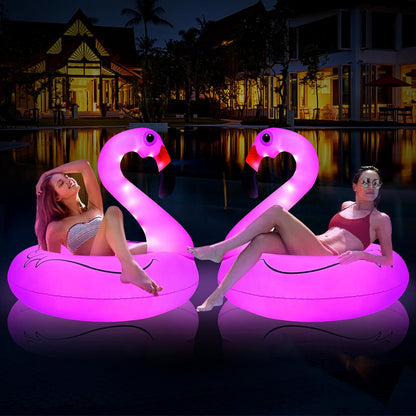 Inflatable Flamingo Pool Floats with Lights,Solar Powered Flamingo Swimming Pool Tubes,42 Inches Summer Lake Beach Floaties Swimming Pool Rings for Adults Water Entertainment