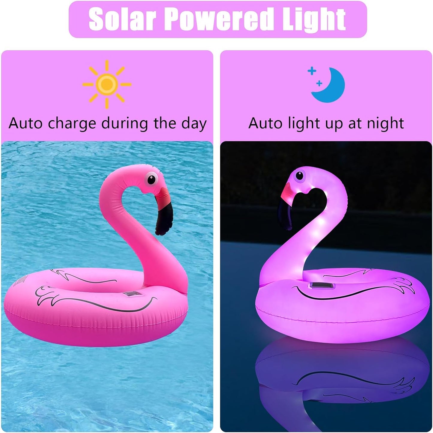 Inflatable Flamingo Pool Floats with Lights,Solar Powered Flamingo Swimming Pool Tubes,42 Inches Summer Lake Beach Floaties Swimming Pool Rings for Adults Water Entertainment