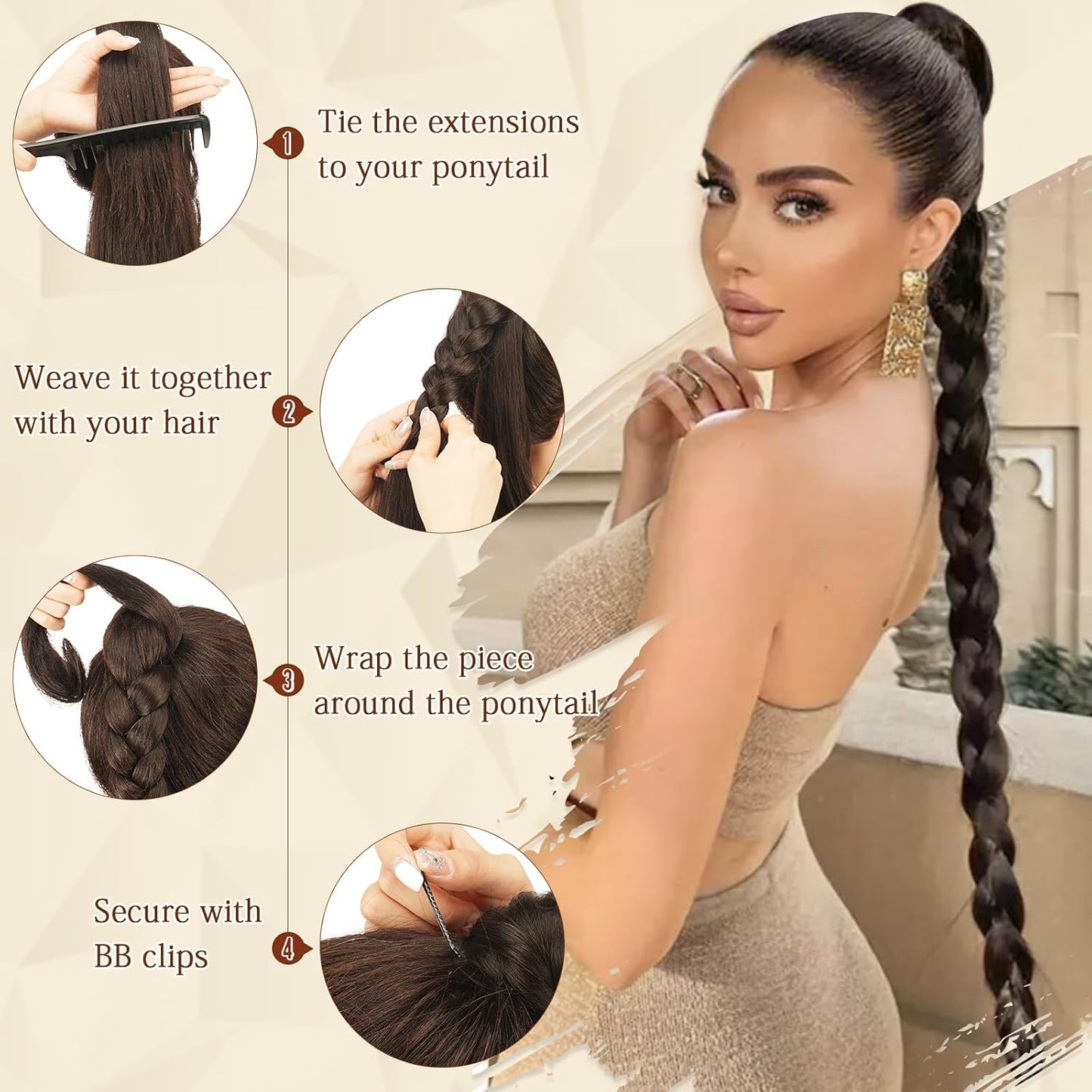 Long Braid Ponytail Extension with Hair Tie Straight Sleek Wrap around Hair Extensions Braid Pony Tail Fluffy Natural Soft Synthetic Hairpieces for Women Daily Wear, 30 Inch-Ash Blonde