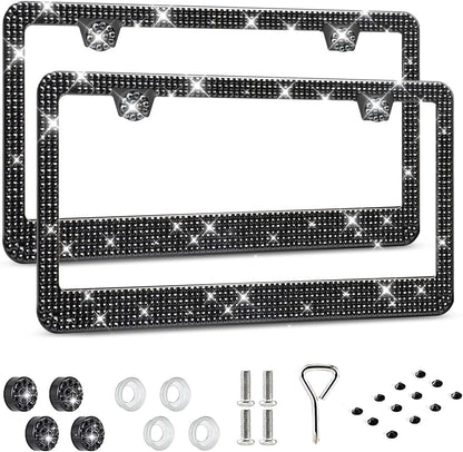 License Plate Frame - Lastingly Bling and Sparkly License Plate Frame for Women, Stainless Steel & Obstruction-Free Frame with Multifaceted Rhinestones, White