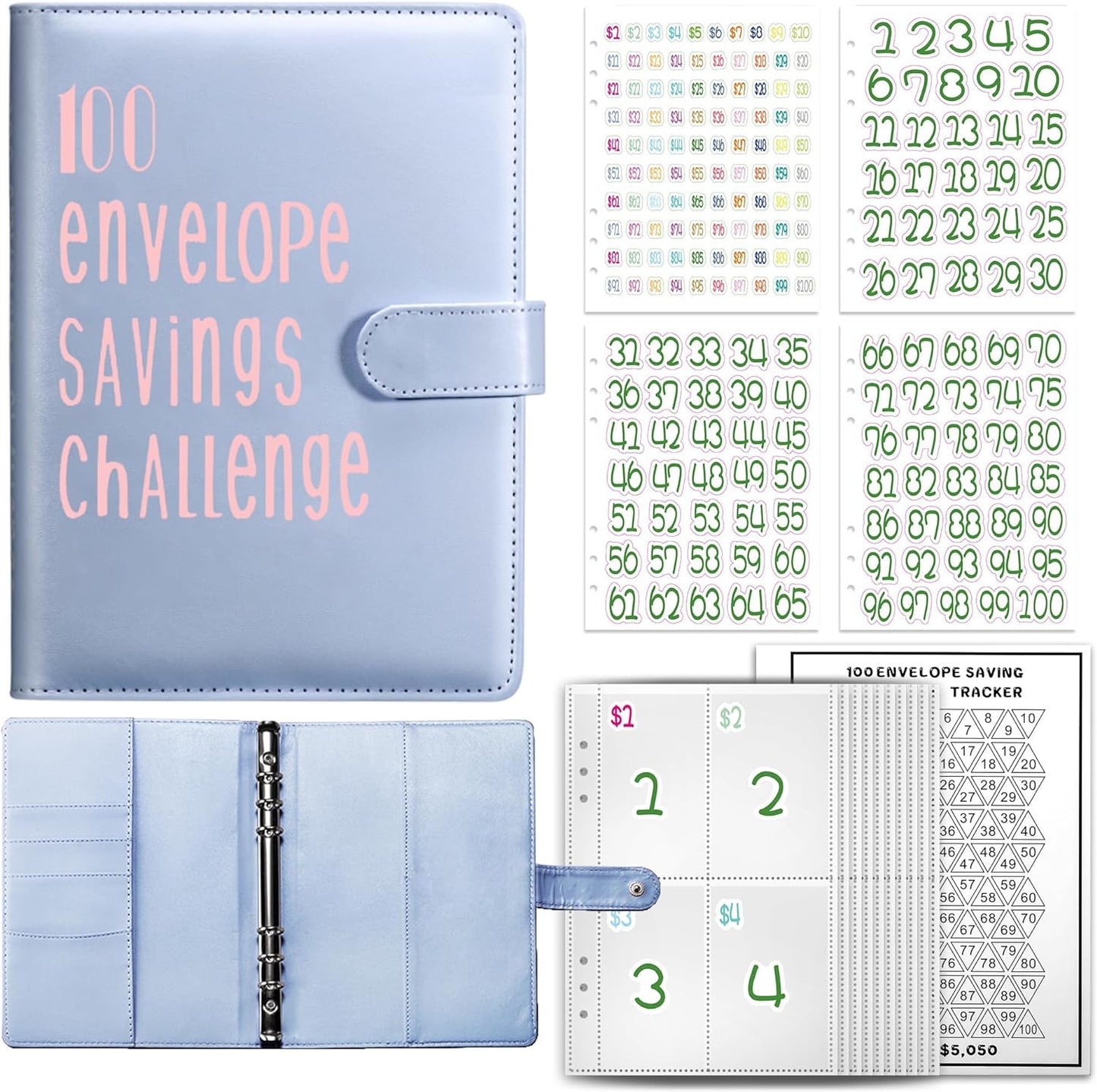 Join the 52-Week 100 Envelope Savings Challenge | Fun Path to save $5,050 in One Year with Our Budget Binder | Money Organizer for Cash Made Easy with Our Colorful Binders (Colorful Silver)