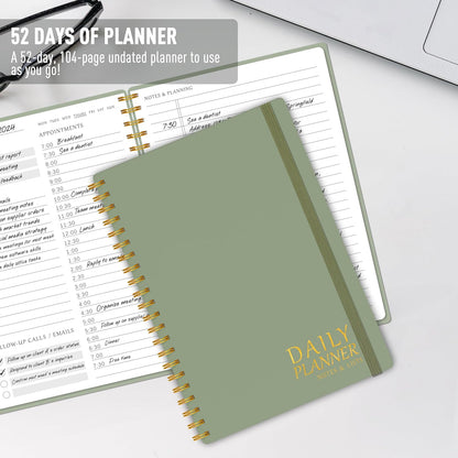 Daily Planner Undated - Simplified to Do List Notebook with Hourly Schedules, Spiral Appointment Organizer, 5.5" X 8.5", Easily Manage Your Tasks and Productivity - Green