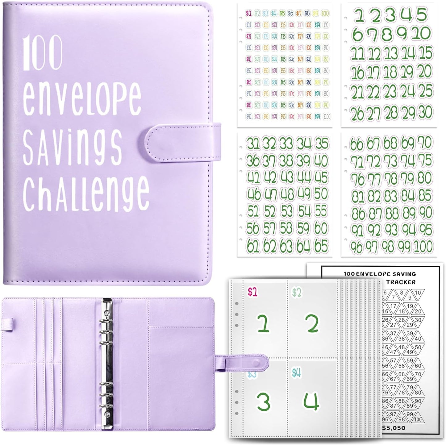 Join the 52-Week 100 Envelope Savings Challenge | Fun Path to save $5,050 in One Year with Our Budget Binder | Money Organizer for Cash Made Easy with Our Colorful Binders (Colorful Silver)