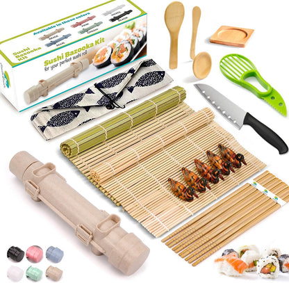 Sushi Making Kit, 22 in 1 Perfect DIY Sushi Making Set with Sushi Knife, 2 Sushi Mats, Rice Bazooka, Dipping Plate, Avocado Slicer,Chopsticks & More