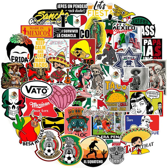 50Pcs Mexican Stickers, Funny Vinyl Mexico Tool Box Stickers, Design for Hardhat Helmet Hood Laptop Water Bottle, Mexico Pride Patriotic Decals for Men Adults Ironworkers Lineman Oilfield Electrician