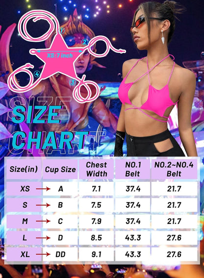 Rave Star Top for Women - EDC Festival Sexy Halter Party Dance Bra Backless Strappy Crisscross Wrap Tie Outfits