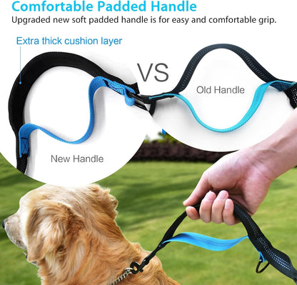 Hands Free Dog Running Leash with Adjustable Waist Belt, Dual Handle Elastic Bungees Retractable Rope for Medium and Large Dogs, Reflective Stitches for Walking Hiking Biking