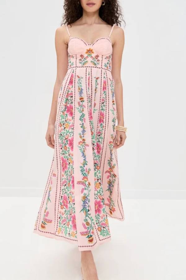 Val Printed Sweetheart Neck Beaded Straps Maxi Dress
