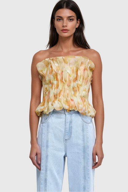 Akili Strapless Ruch  Ruffle Top In Yellow