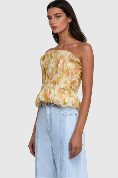 Akili Strapless Ruch  Ruffle Top In Yellow