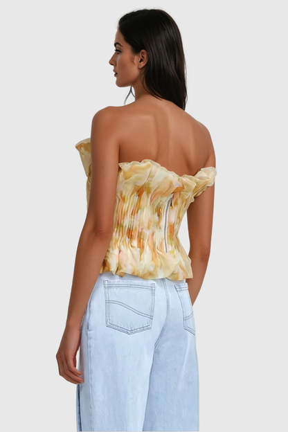 Akili Strapless Ruch  Ruffle Top In Yellow