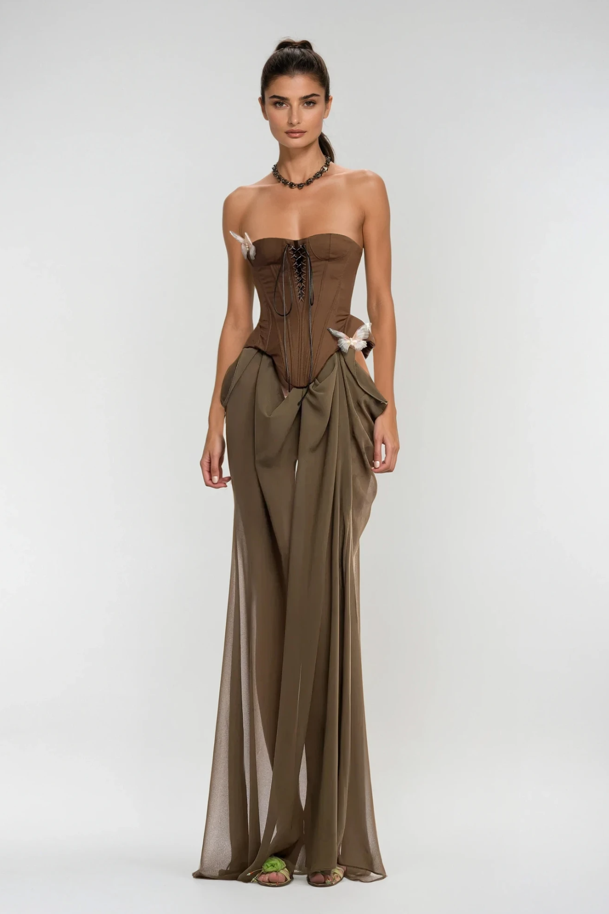 Ardelis Strapless Butterfly Lace Up Maxi Dress