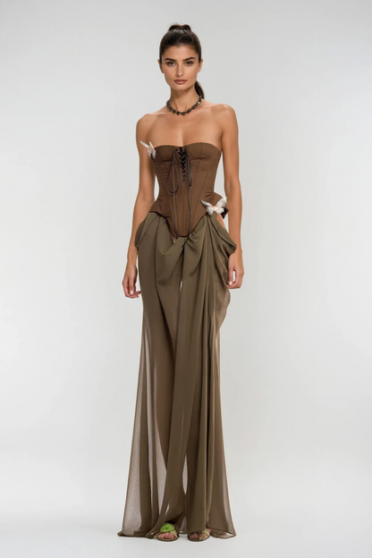 Ardelis Strapless Butterfly Lace Up Maxi Dress