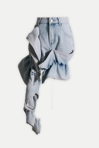 Eleanor Ruffle Denim Mini Skirt