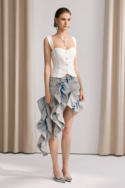 Eleanor Ruffle Denim Mini Skirt