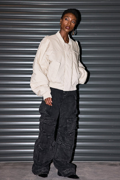 Evelyn Wide Cargo Jeans In Grey