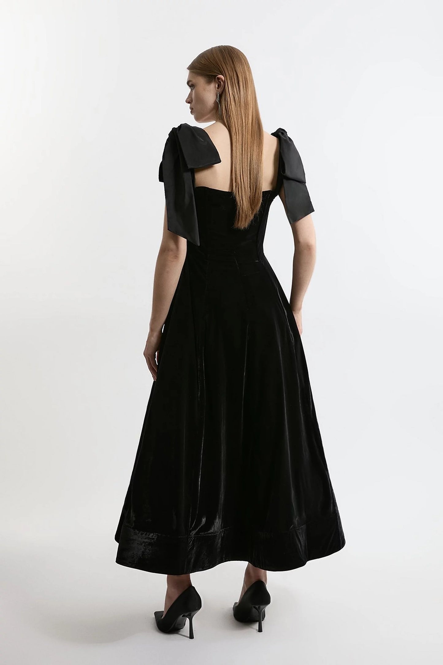 Eva Velvet Strapless Bow Midi Dress