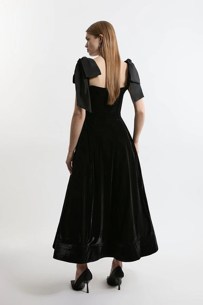 Eva Velvet Strapless Bow Midi Dress