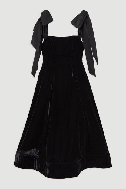 Eva Velvet Strapless Bow Midi Dress