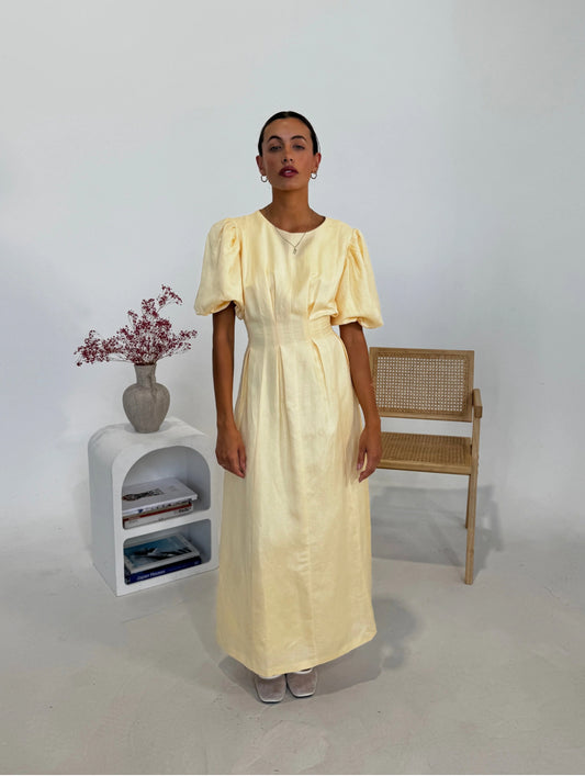 Ellen Puff Sleeves Yellow Maxi Dress