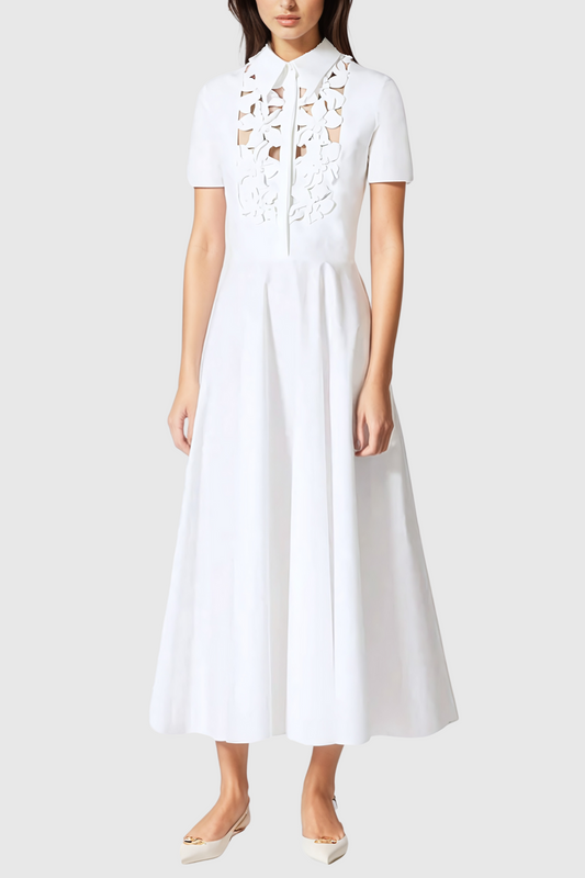 Kira Hollow Flower Short Sleeves Maxi Dress