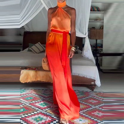Halsie Halter Neck Tie Ombre Print Dress