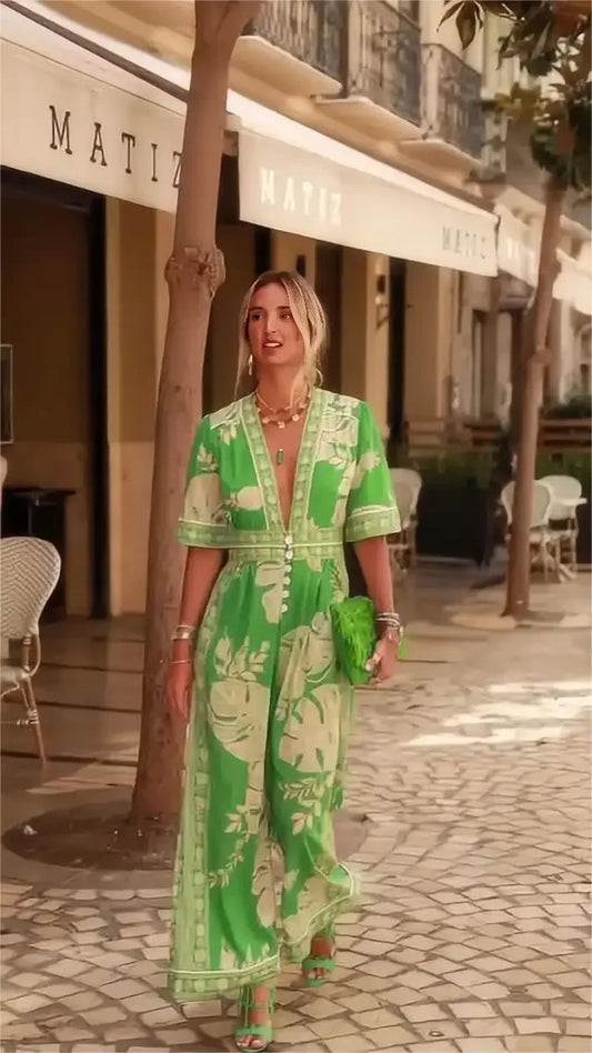 Dianne Floral Print V-Neck Wide Leg Jumpsuit