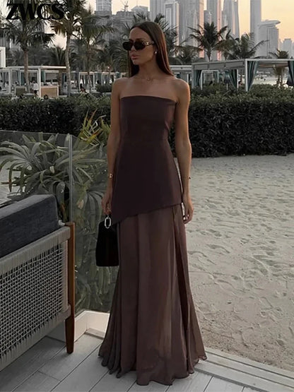 Ariana Tube Top Spliced Dress with Scarf