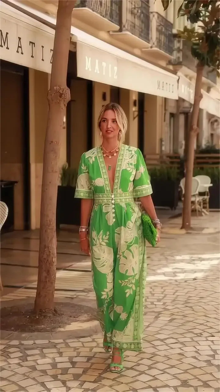 Dianne Floral Print V-Neck Wide Leg Jumpsuit