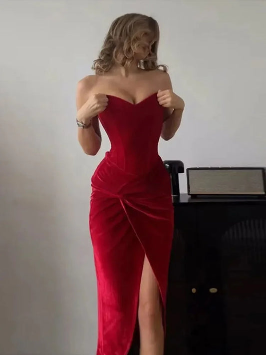 Georgina Strapless Scarlet Temptation Velvet Corset Dress