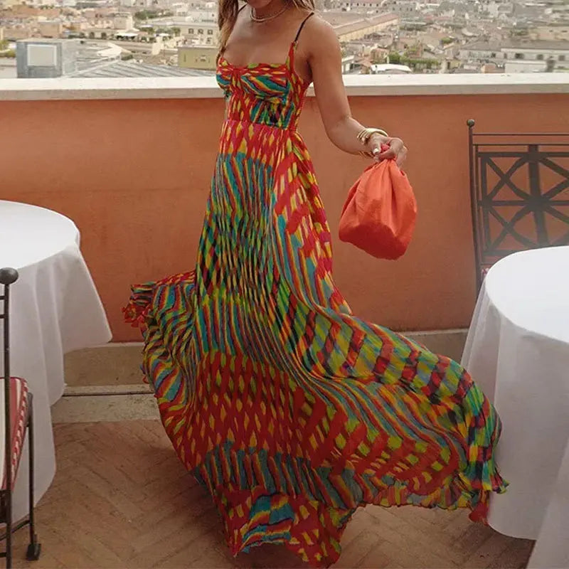 Delia Colorful Print Maxie Spaghetti Straps Dress