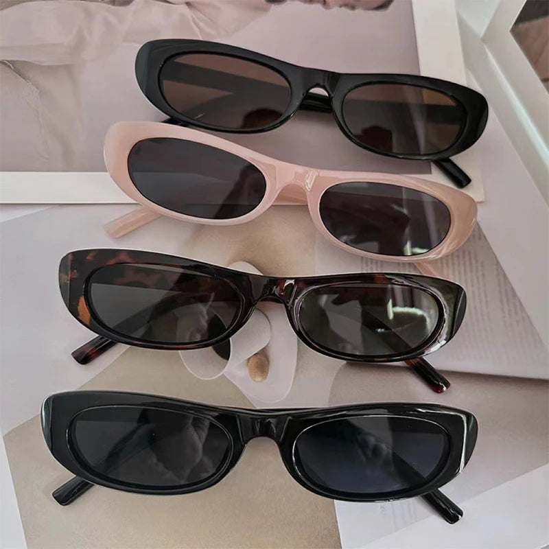 Cat Eye Black Sunglasses Narrow Frame Rectangle Shades