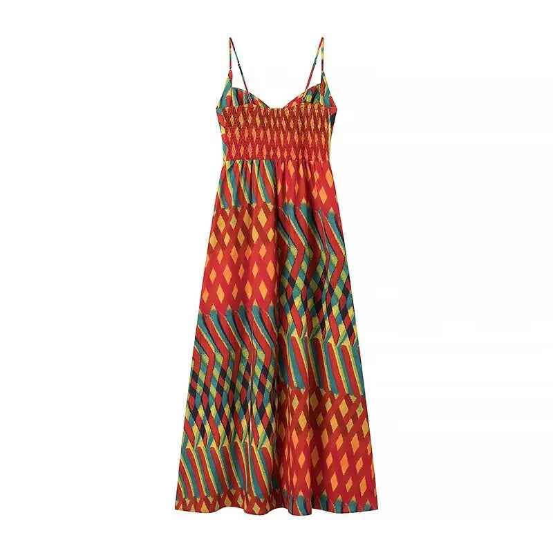 Delia Colorful Print Maxie Spaghetti Straps Dress
