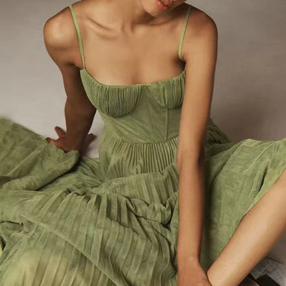 Stella Bustier Pleated Tulle Fit & Flare Midi Dress