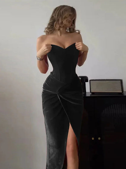 Georgina Strapless Scarlet Temptation Velvet Corset Dress