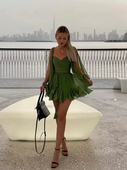 Maddie V-Neck Waist Tie Mini Dress