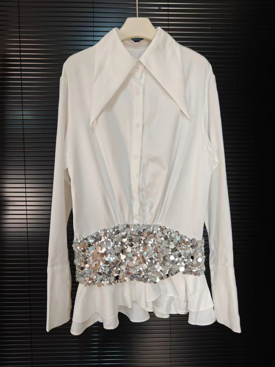 Layla Sequin Ruffle Long Sleeve Shirt Mini Dress