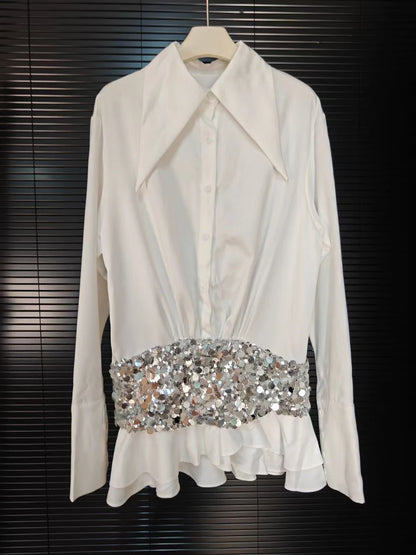 Layla Sequin Ruffle Long Sleeve Shirt Mini Dress