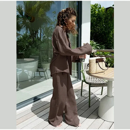 Zaina Long Sleeve Lapel Blouse And Pants Two-piece Set