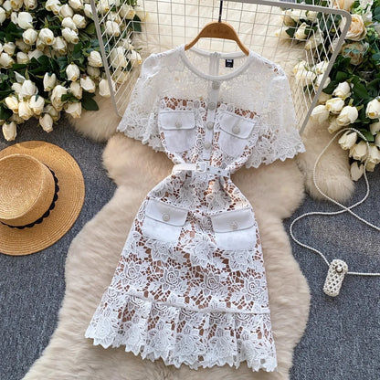 Emilia Embroidered Floral Lace Short Dress