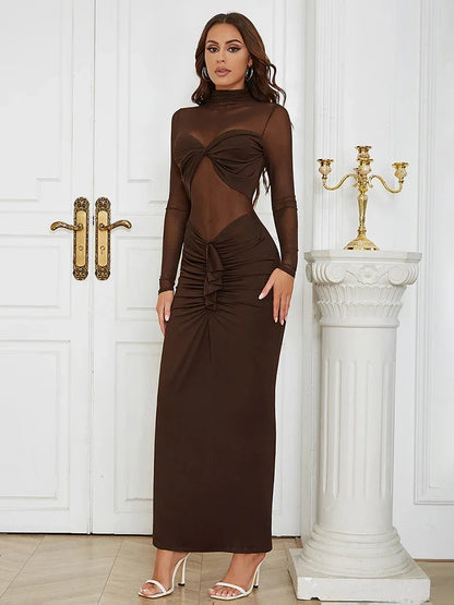 Betsie Long Sleeve Mesh Bodycon Long Dress
