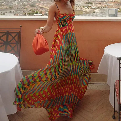 Delia Colorful Print Maxie Spaghetti Straps Dress