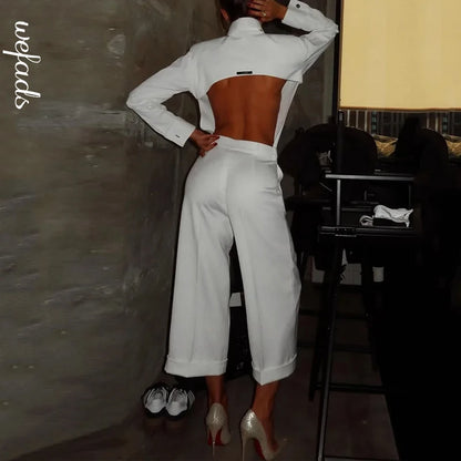 Bonnie Open Back Button Down Blouse Casual Pants Two Piece Set