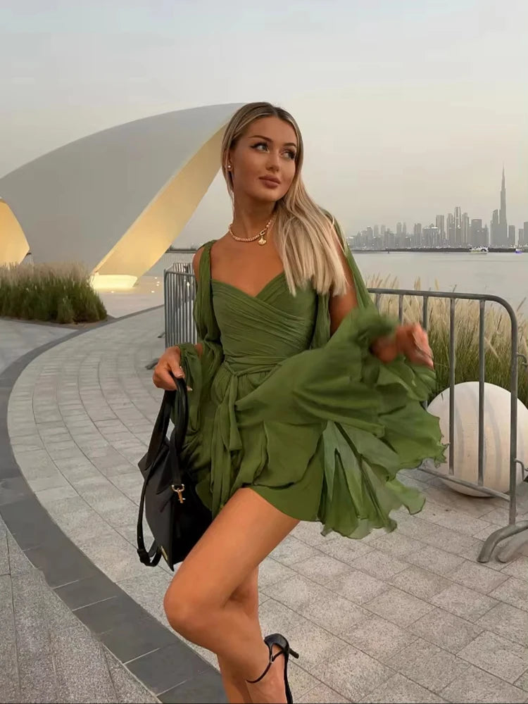 Maddie V-Neck Waist Tie Mini Dress