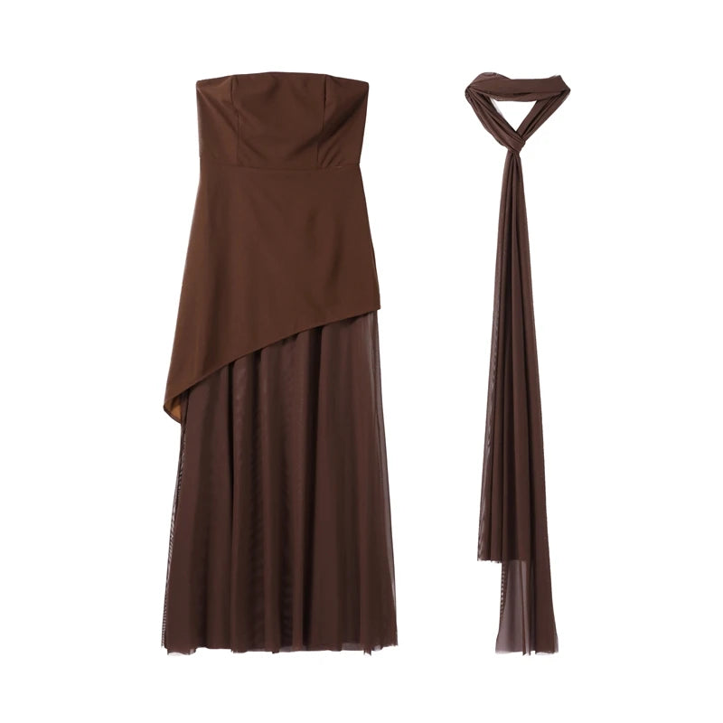 Ariana Tube Top Spliced Dress with Scarf